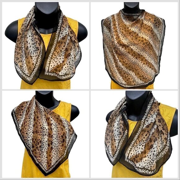 Liz Claiborne Accessories - VTG 80s Liz Claiborne Silk Cheetah Square Scarf Sheer Women’s 20.5”x20.5” Brown